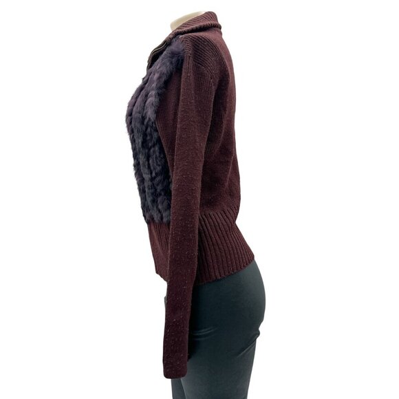 Yarns By Mode Brown Y2K Sweater Jacket Fur Vest Full Zip Long Sleeve M - Picture 4 of 10